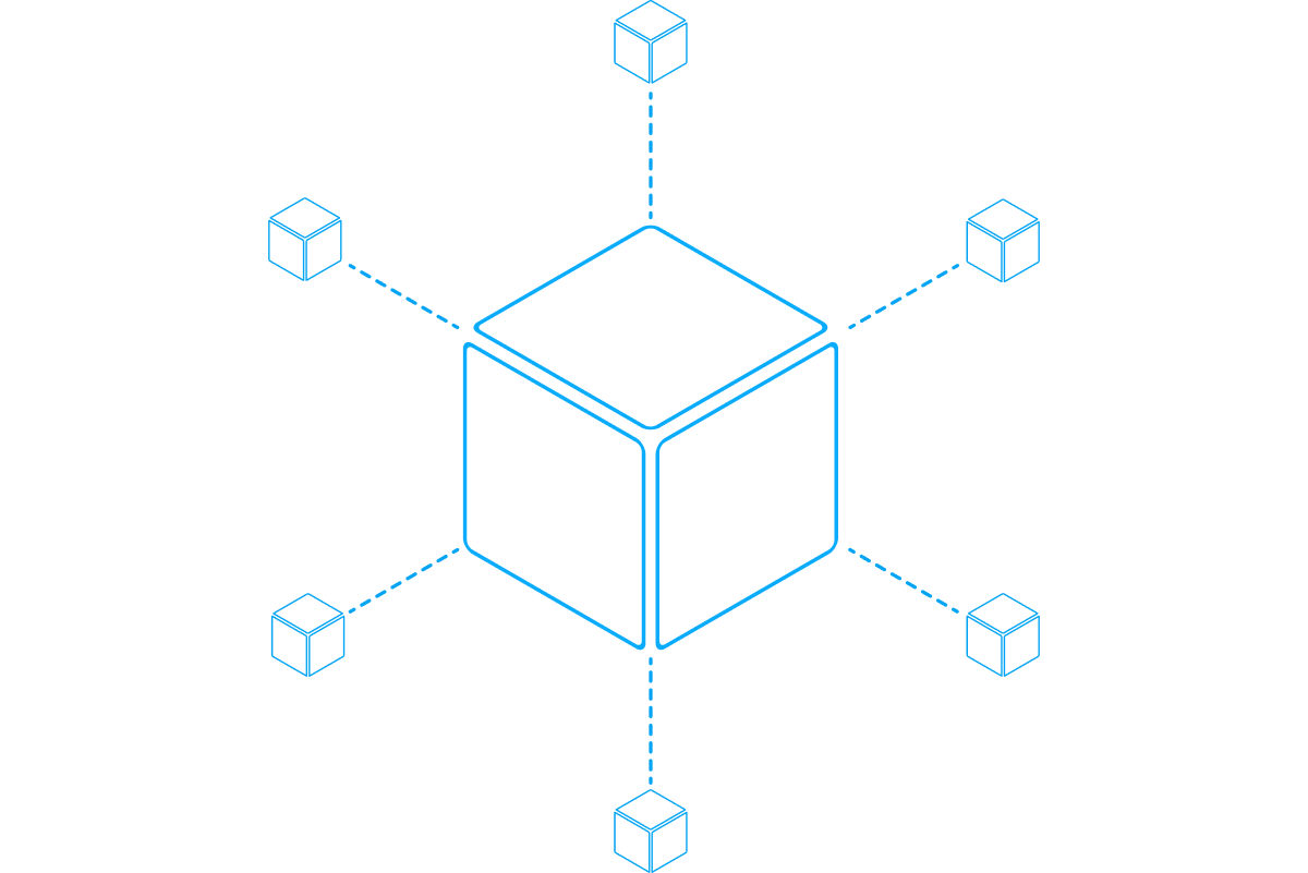 Abstract 3D cube illustration representing the modular and integrated structure of the entimICE FastTrack platform.